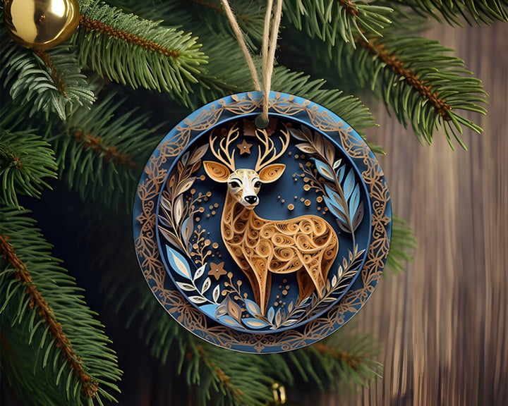 Spectacular Navy and Gold 3D look Non-Textured Christmas Reindeer Ornaments, Two-Sided Acrylic Ornament, Christmas Decoration, Xmas Gifts