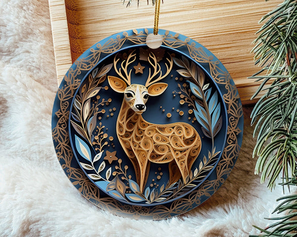 Spectacular Navy and Gold 3D look Non-Textured Christmas Reindeer Ornaments, Two-Sided Acrylic Ornament, Christmas Decoration, Xmas Gifts