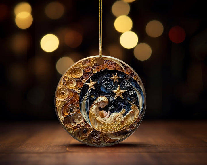 Spectacular Navy and Gold 3D look Non-Textured Christmas Star Moon Ornaments, Two-Sided Acrylic Ornament, Christmas Decoration, Xmas Gifts