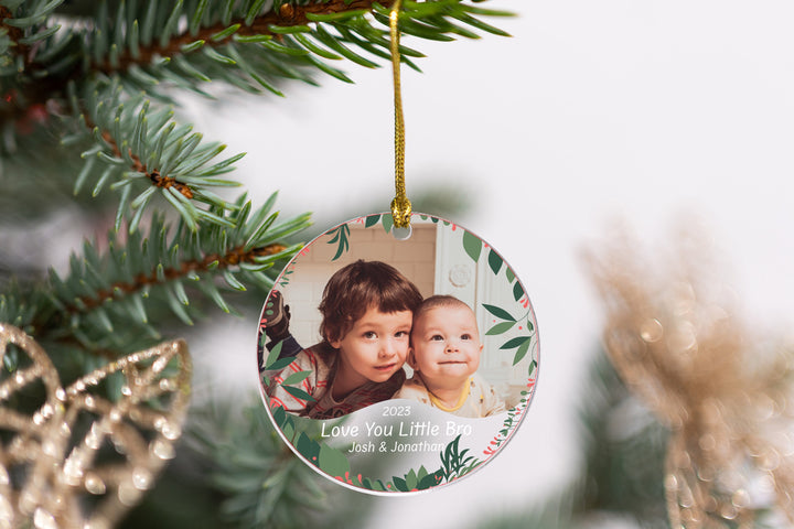 Brother Photo Ornament, Christmas Ornaments, Christmas Keepsake Gifts, Personalized Bro Ornament, Holiday Picture Ornament, Name Ornament