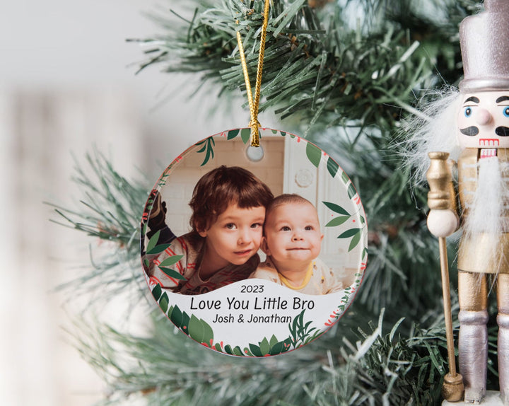 Brother Photo Ornament, Christmas Ornaments, Christmas Keepsake Gifts, Personalized Bro Ornament, Holiday Picture Ornament, Name Ornament