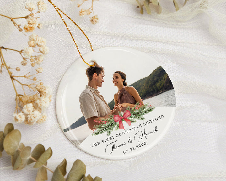 Personalized Engaged Photo Ornament, Couple Photo Ornament, Engagement Ornament, First Christmas Ornament, Gift for Couple, Engagement Gift