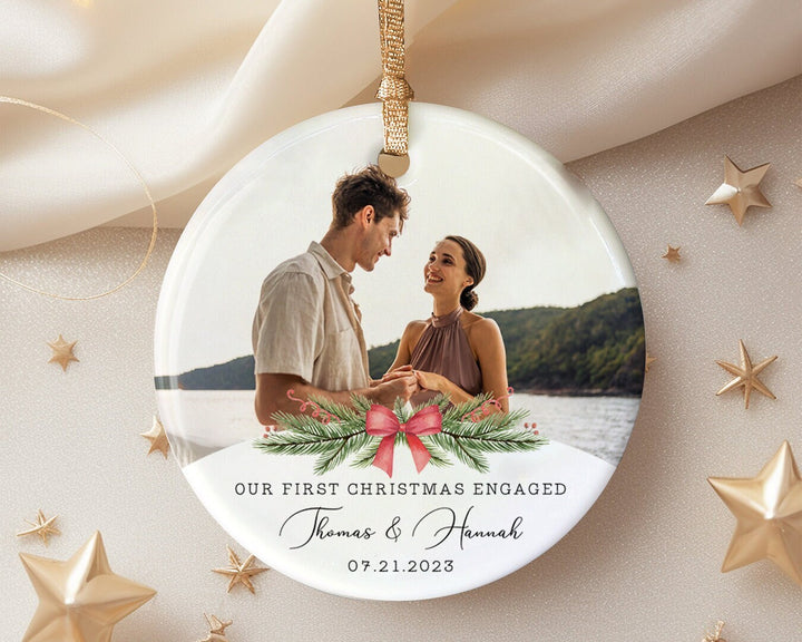 Personalized Engaged Photo Ornament, Couple Photo Ornament, Engagement Ornament, First Christmas Ornament, Gift for Couple, Engagement Gift