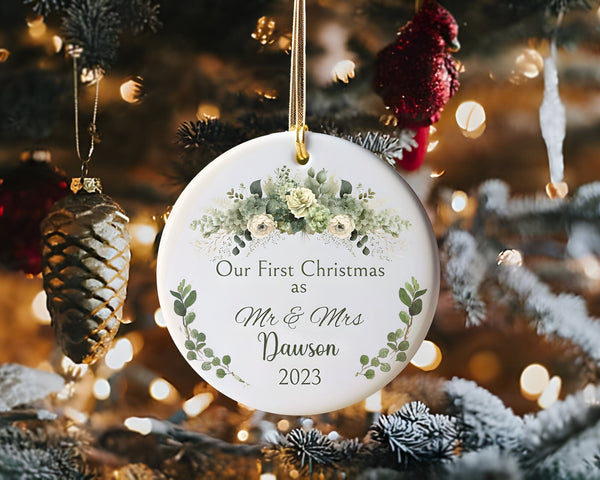 Personalized Our First Christmas Married Ornament 2023, Custom Wedding Gift for Couple Unique, Newlywed Gift, 1st Christmas As Mr & Mrs.