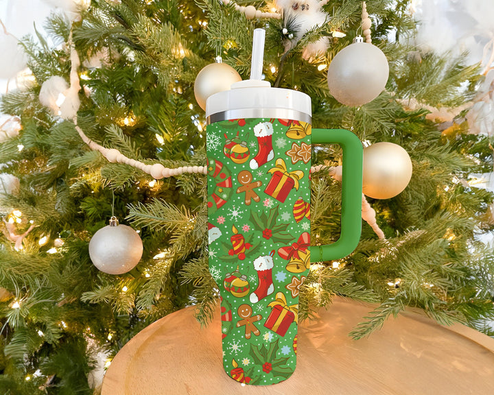 Christmas Tree and Ginger Bread Tumbler, Merry Christmas 40oz Cup, Design Christmas 40oz Stainless Steel Tumbler With Lid and Straw.