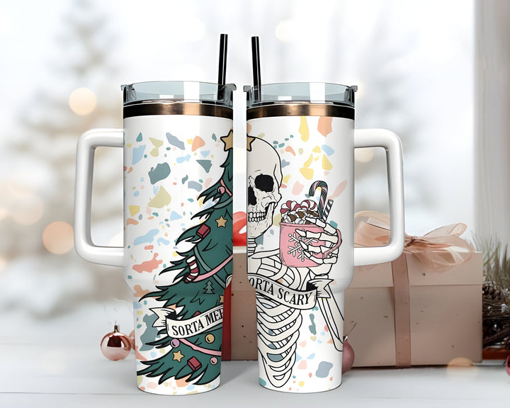 Mama Claus Christmas Tumbler, Merry Christmas 40oz Cup, Skull Christmas Tumbler, Christmas 40oz Stainless Steel Tumbler With Lid and Straw.