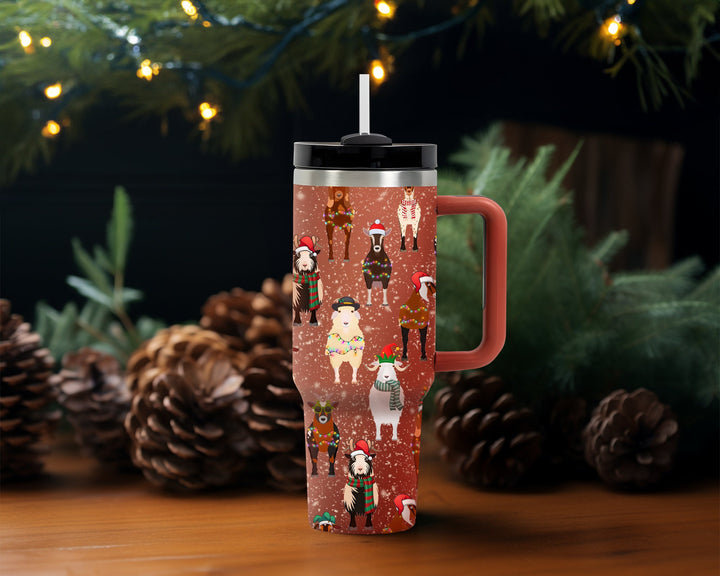 Christmas Goat 40oz Tumbler, Goat Lover Animal Tumbler, Christmas Farm Animals Tumbler, Christmas Gifts for Goat Lovers, Festive Drinkware.