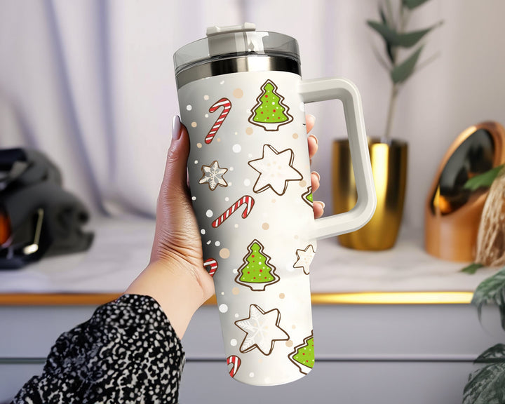 Christmas Tree Tumbler 40oz With Handle, Christmas 40oz Tumbler, 40oz Stainless Steel Tumbler With Lid and Straw, Christmas Tumbler