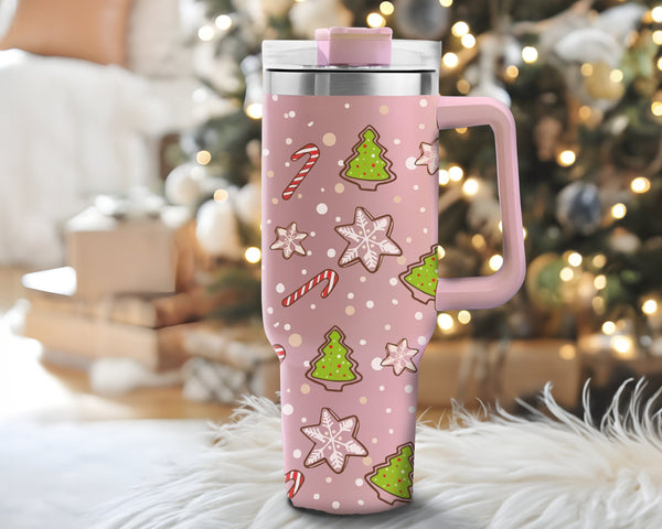 Christmas Tree Tumbler 40oz With Handle, Christmas 40oz Tumbler, 40oz Stainless Steel Tumbler With Lid and Straw, Christmas Tumbler