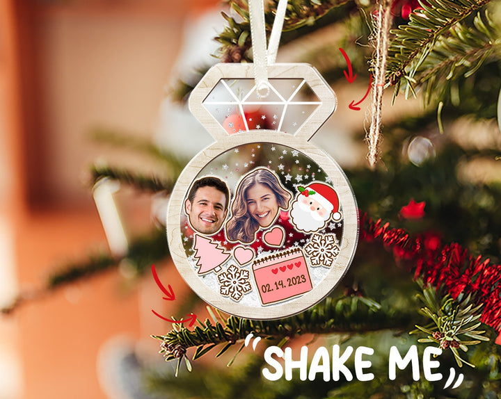 Engagement Shake Ornament, Custom Face Photo Ornament, Engaged Shaker Ornament, First Christmas Ornament, Couples Gift, Engagement Gift