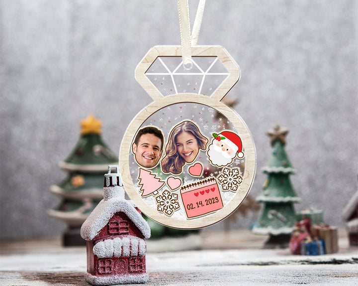 Engagement Shake Ornament, Custom Face Photo Ornament, Engaged Shaker Ornament, First Christmas Ornament, Couples Gift, Engagement Gift