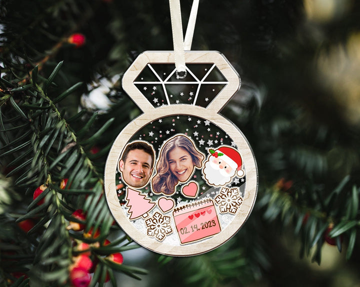 Engagement Shake Ornament, Custom Face Photo Ornament, Engaged Shaker Ornament, First Christmas Ornament, Couples Gift, Engagement Gift