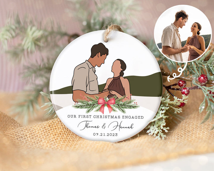 Custom Engaged Photo Ornament, Couple Faceless Ornament, Engagement Ornament, First Christmas Ornament, Couples Gift, Engagement Gift