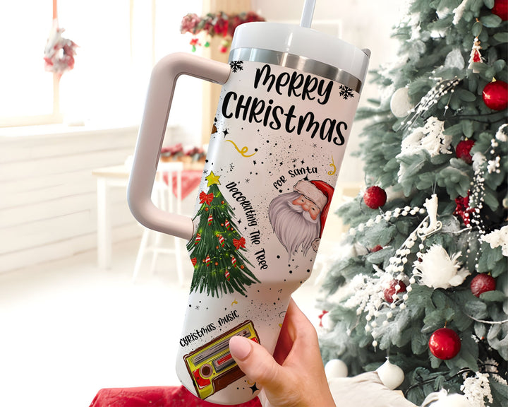 Western Christmas Retro Tumbler, Santa Claus 40oz Tumbler, Santa Puffy Tumbler 40oz Cup, Xmas Funny Christmas Tumbler, Milk Cookie For Santa