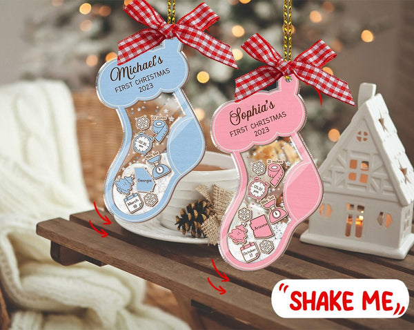 Personalized Shake Babies Ornament, Baby's First Christmas Ornament, Stocking Baby 1st Christmas Ornament, Baby Shake Ornament,New Baby Gift