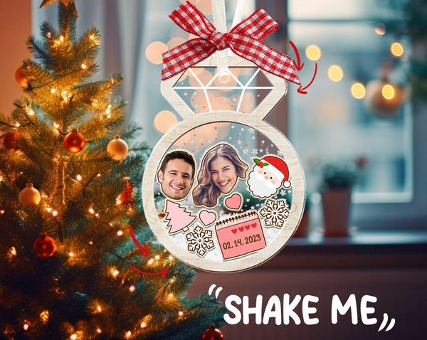 Engagement Shake Ornament, Custom Face Photo Ornament, Engaged Shaker Ornament, First Christmas Ornament, Couples Gift, Engagement Gift