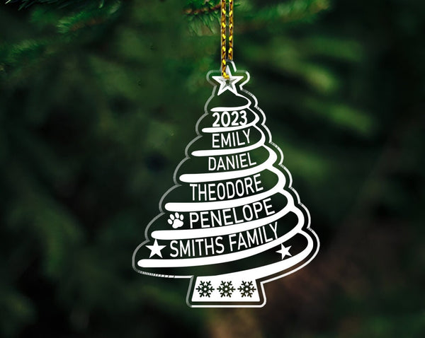 Personalized Family Tree Ornament, Family Acrylic Ornament, Christmas Tree Ornament, Family Christmas Ornament 2023, Family Members Ornament