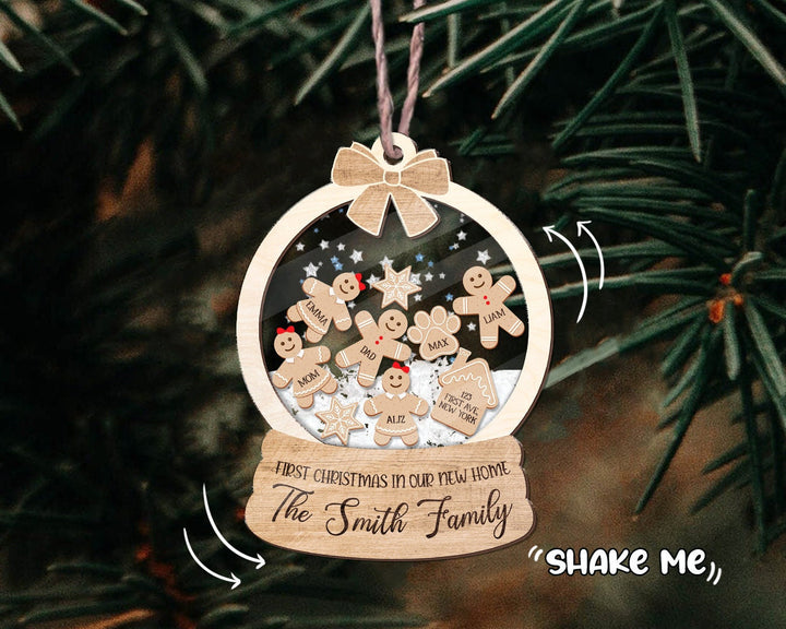 Personalized Family Shaker Ornament, Gingerbread Family Shake Ornament, Cookie Gingerbread Ornament, Christmas Gift, Family Ornament Gift