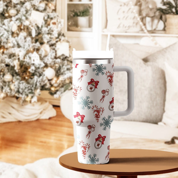 Christmas Bell Tumbler 40oz With Handle, Christmas 40oz Tumbler, Santa 40oz Stainless Steel Tumbler With Lid and Straw, Christmas Tumbler