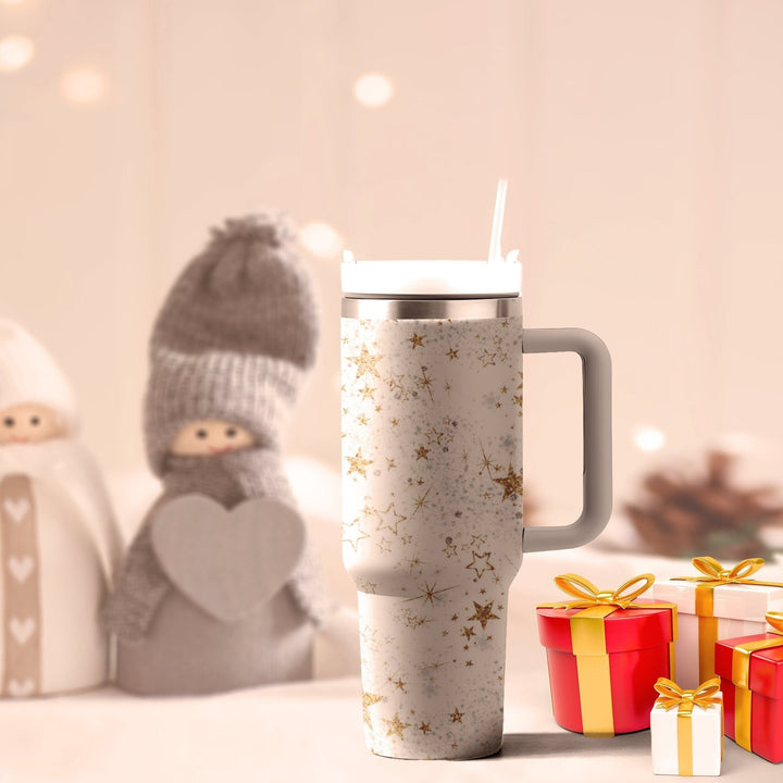 Winter Stars 40oz Cup with Handle, Christmas 40oz Tumbler, Santa 40oz Stainless Steel Tumbler With Lid and Straw, Holiday Tumbler