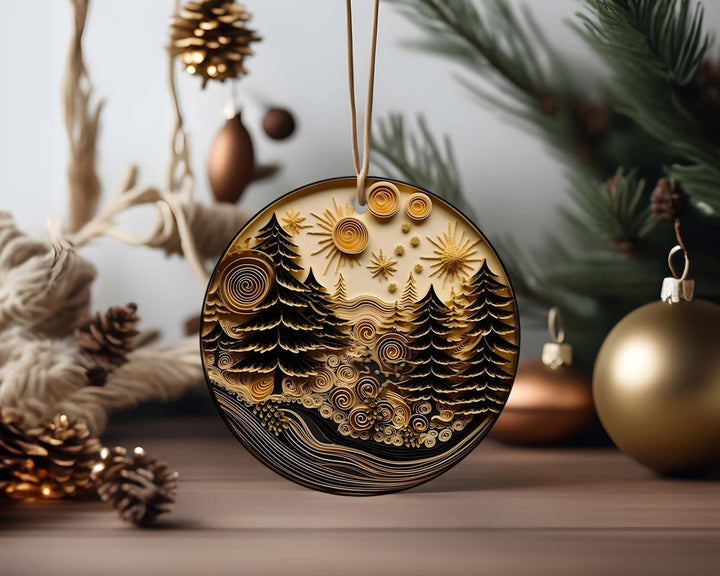 Gold and Midnight Blue Awe-inspiring, 3D Look Non - Texturesd Christmas Ornaments, 3D Print Christmas Winter Ornament, Xmas Gift