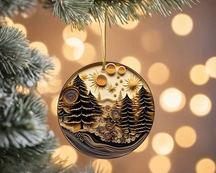 Gold and Midnight Blue Awe-inspiring, 3D Look Non - Texturesd Christmas Ornaments, 3D Print Christmas Winter Ornament, Xmas Gift