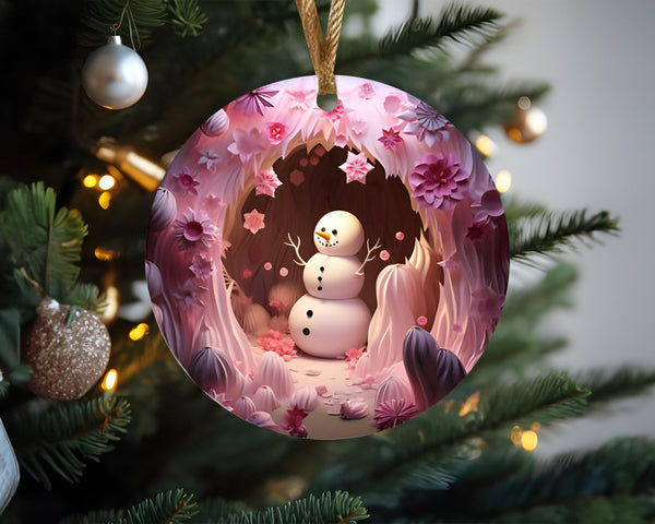 Pink Snowman 3D Christmas Ornament, 3D Holiday Decoration, Winter Decor, Festive Gift, Seasonal Ornament Christmas 2023