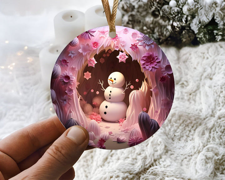 Pink Snowman 3D Christmas Ornament, 3D Holiday Decoration, Winter Decor, Festive Gift, Seasonal Ornament Christmas 2023