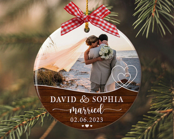 Couple Ornament, Custom Photo Ornament, Married Ornament, Engagement Ornament, Wedding Gift, Newly Married Gift, First Christmas Ornament