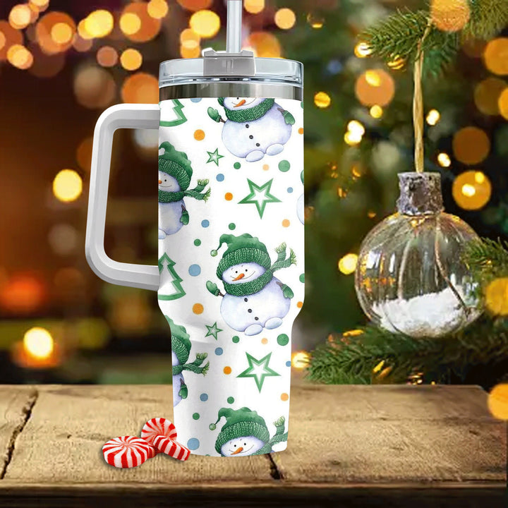 Cute Snowman Tumbler 40oz With Handle, Christmas 40oz Tumbler, Winter Snow 40oz Stainless Steel Tumbler With Lid and Straw, Holiday Tumbler