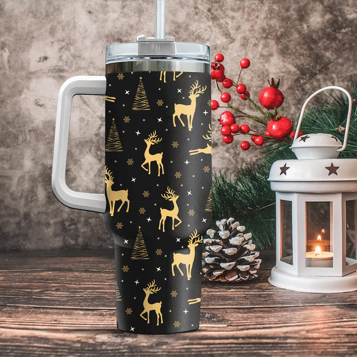 Christmas Tree Tumbler, Reindeer 40oz Cup With Handle, Christmas 40oz Stainless Steel Tumbler With Lid and Straw, Holiday Tumbler