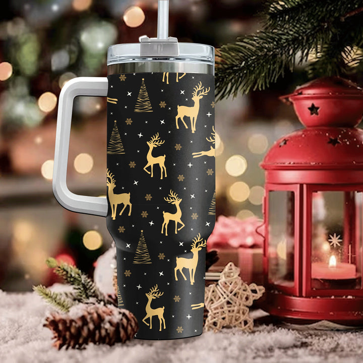 Christmas Tree Tumbler, Reindeer 40oz Cup With Handle, Christmas 40oz Stainless Steel Tumbler With Lid and Straw, Holiday Tumbler