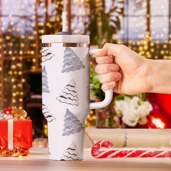 Christmas Tree Tumbler, Merry Christmas 40oz Cup With Handle, Christmas 40oz Stainless Steel Tumbler With Lid and Straw, Holiday Tumbler