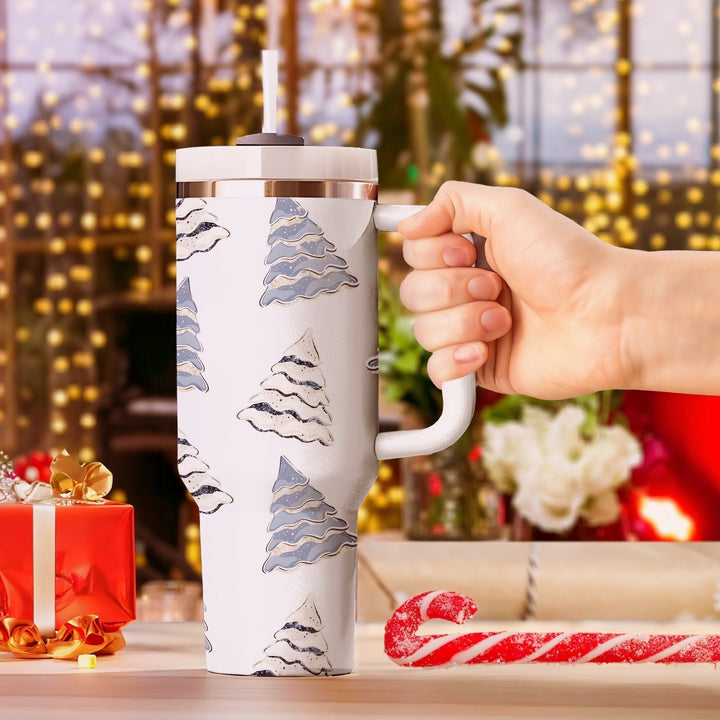 Christmas Tree Tumbler, Merry Christmas 40oz Cup With Handle, Christmas 40oz Stainless Steel Tumbler With Lid and Straw, Holiday Tumbler