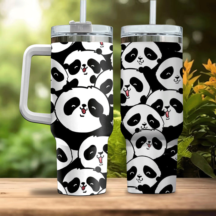 Cute Panda Tumbler 40oz With Handle, Daily 40oz Tumbler, Santa 40oz Stainless Steel Tumbler With Lid and Straw, Holiday Tumbler