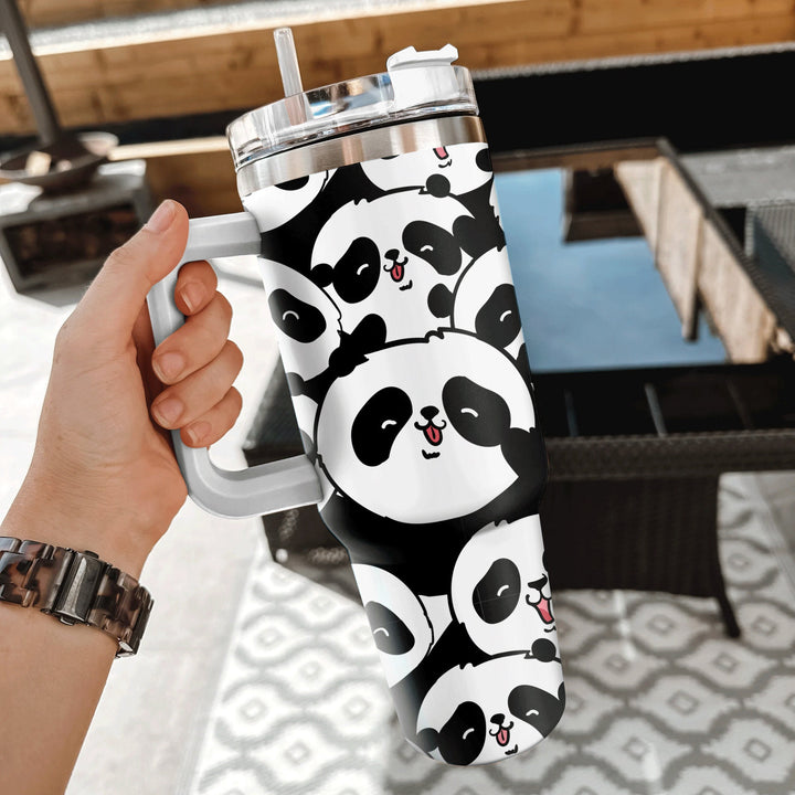 Cute Panda Tumbler 40oz With Handle, Daily 40oz Tumbler, Santa 40oz Stainless Steel Tumbler With Lid and Straw, Holiday Tumbler