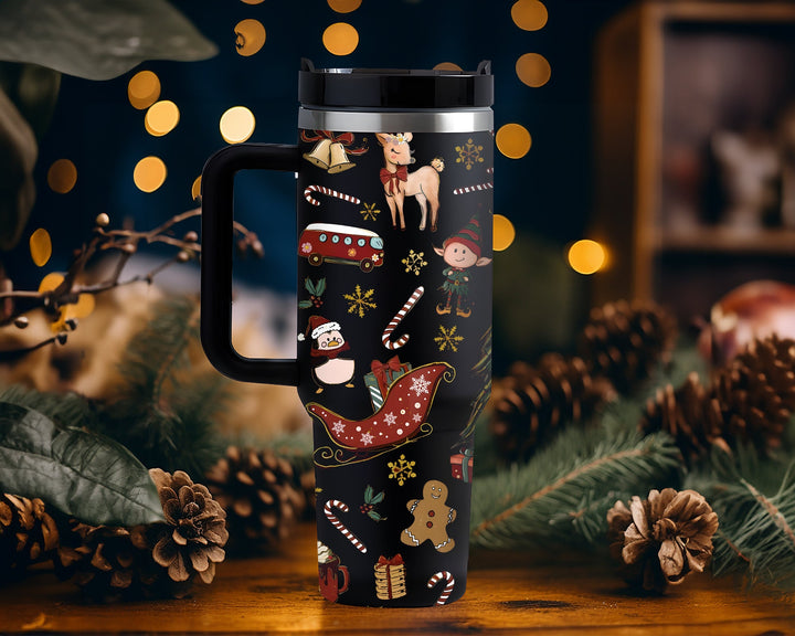 Personalized Cute Retro Santa Tumbler Christmas, Gift for Holiday,Merry Christmas 40oz Cup,Christmas Tree and Disco Santa Claus 40oz Tumbler