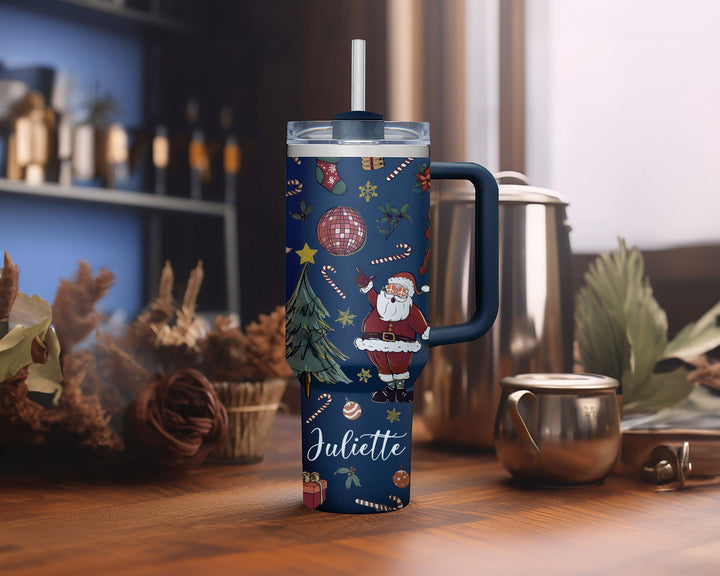 Personalized Cute Retro Santa Tumbler Christmas, Gift for Holiday,Merry Christmas 40oz Cup,Christmas Tree and Disco Santa Claus 40oz Tumbler