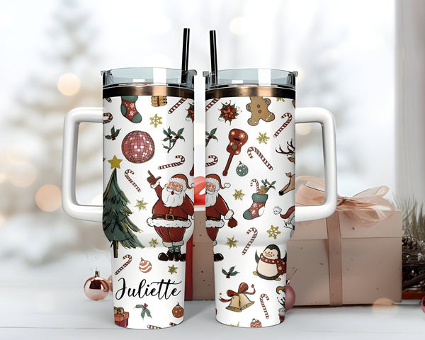 Personalized Cute Retro Santa Tumbler Christmas, Gift for Holiday,Merry Christmas 40oz Cup,Christmas Tree and Disco Santa Claus 40oz Tumbler