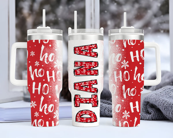 Personalized Merry Christmas 40oz Tumbler With Name, Custom Christmas Cup, Holiday Travel Mug Gift For Her, Vintage Christmas Hand Drawn Cup