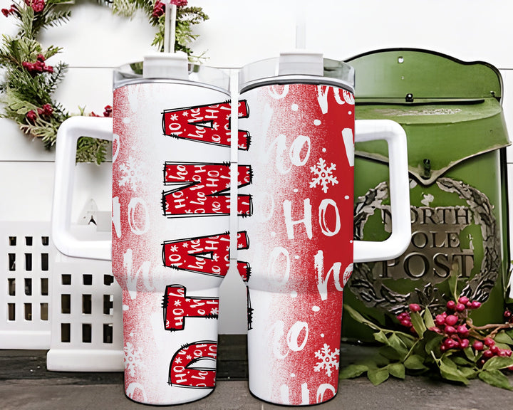 Personalized Merry Christmas 40oz Tumbler With Name, Custom Christmas Cup, Holiday Travel Mug Gift For Her, Vintage Christmas Hand Drawn Cup