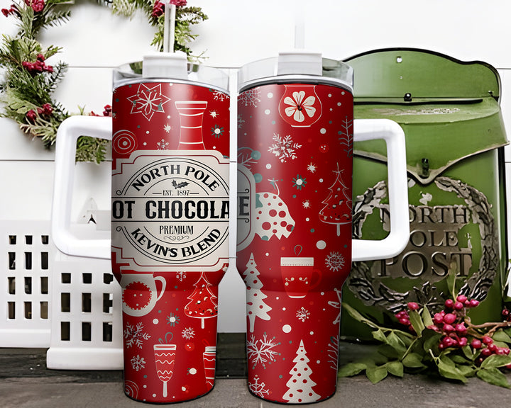 Personalized Christmas 40oz Tumbler, Hot Chocolate Christmas Travel Mug For Christmas Gift, Holiday Tumbler With Name, Festive Tumbler