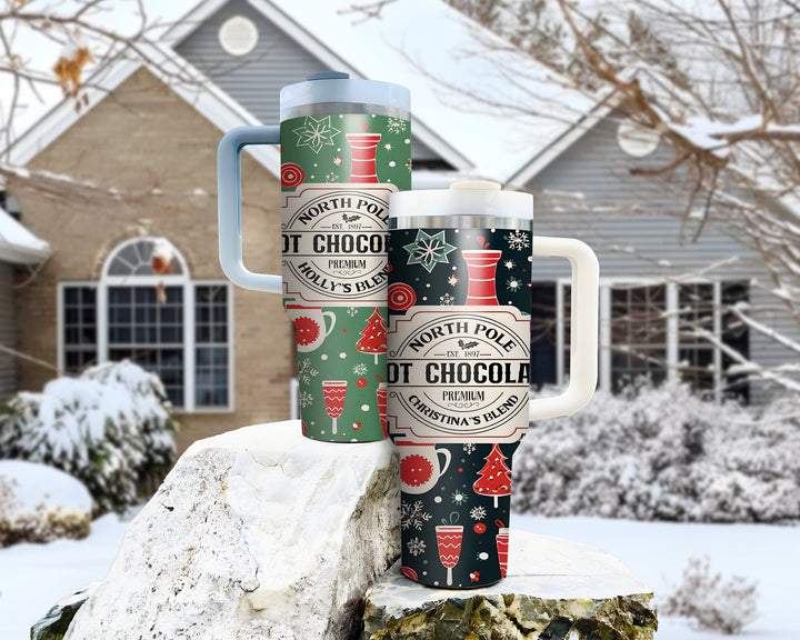 Personalized Christmas 40oz Tumbler, Hot Chocolate Christmas Travel Mug For Christmas Gift, Holiday Tumbler With Name, Festive Tumbler