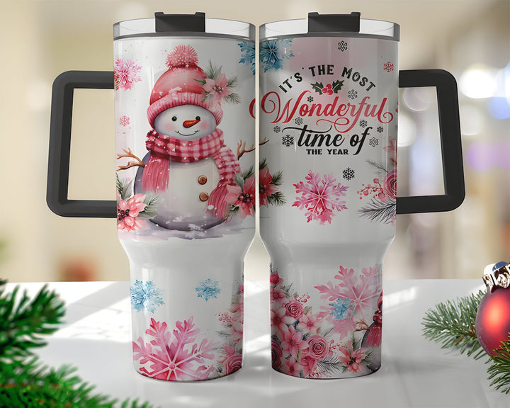 It's the most wonderful time of the year 40oz tumbler, Christmas Snowman tumbler, Merry Christmas Gift, Holiday Tumbler