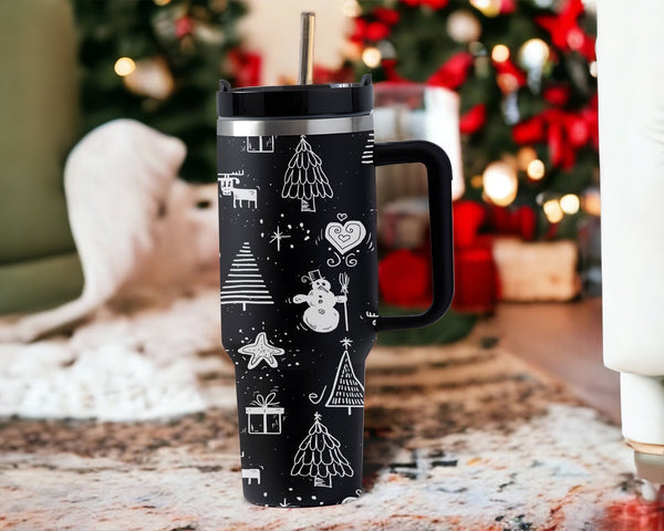 Vintage Snowman Tumbler 40oz With Handle, Christmas 40oz Tumbler, Santa 40oz Stainless Steel Tumbler With Lid and Straw, Christmas Gift