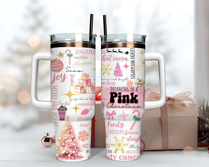 Retro Holiday Pink Christmas Tumble, Retro Santa Christmas Cup, Christmas Family Trip Cup, Stainless Steel Tumbler with Straw