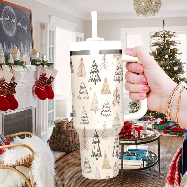 Christmas Tree Tumbler 40oz With Handle, Daily 40oz Tumbler, Santa 40oz Stainless Steel Tumbler With Lid and Straw, Holiday Tumbler