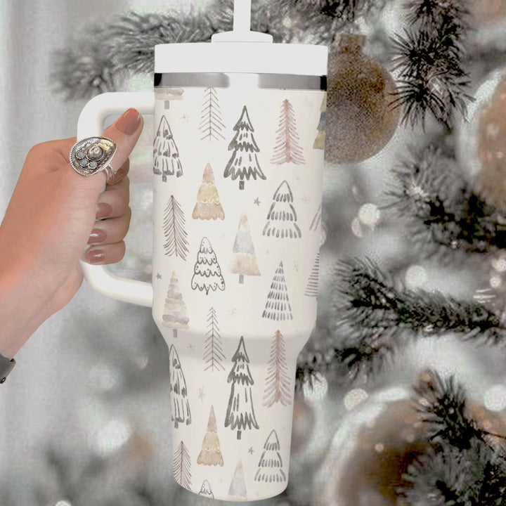 Christmas Tree Tumbler 40oz With Handle, Daily 40oz Tumbler, Santa 40oz Stainless Steel Tumbler With Lid and Straw, Holiday Tumbler