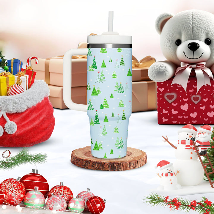 Christmas Pine Tree Tumbler 40oz With Handle, Daily 40oz Tumbler, Santa 40oz Stainless Steel Tumbler With Lid and Straw, Holiday Tumbler