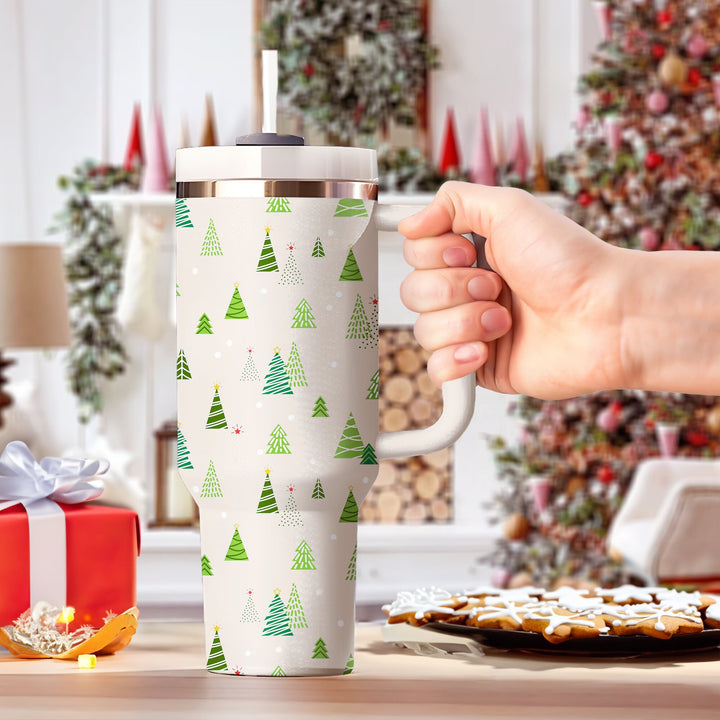 Christmas Pine Tree Tumbler 40oz With Handle, Daily 40oz Tumbler, Santa 40oz Stainless Steel Tumbler With Lid and Straw, Holiday Tumbler